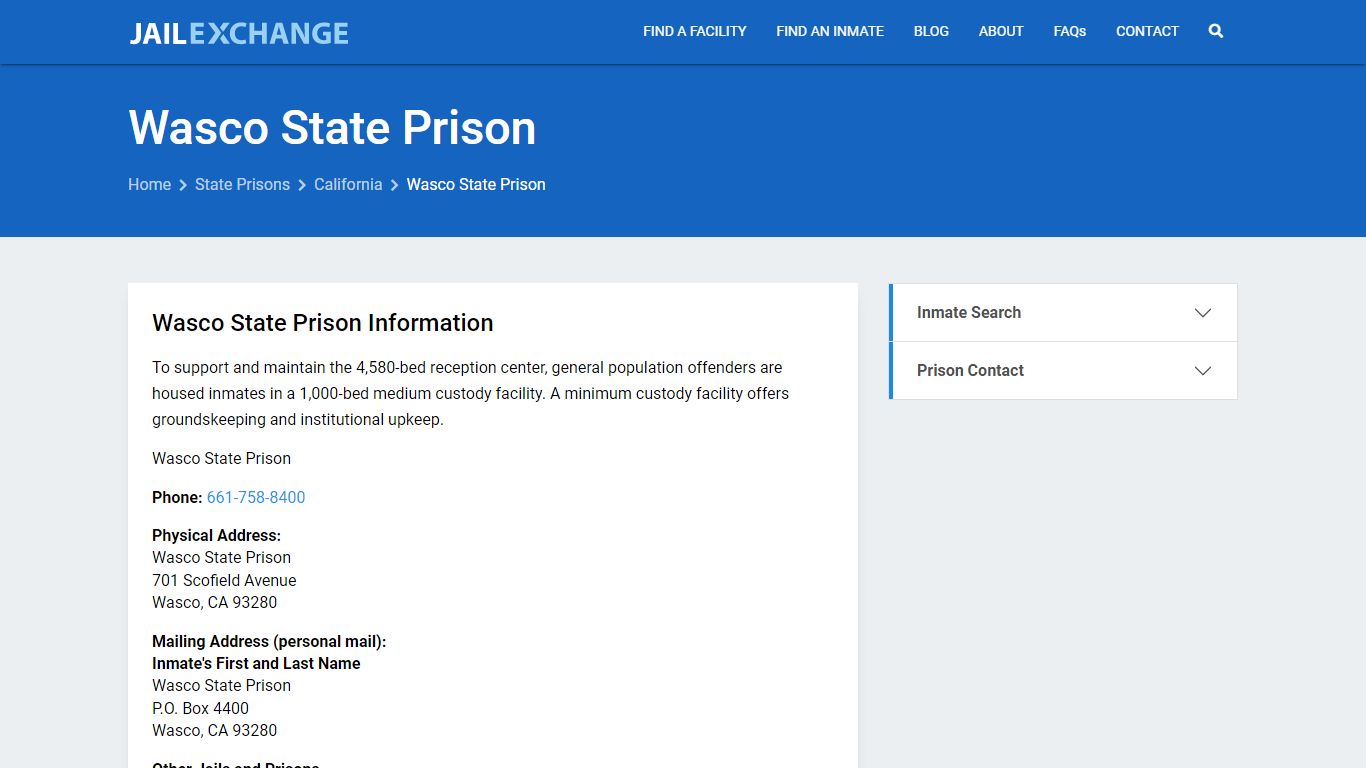 Wasco State Prison Inmate Search, CA - Jail Exchange