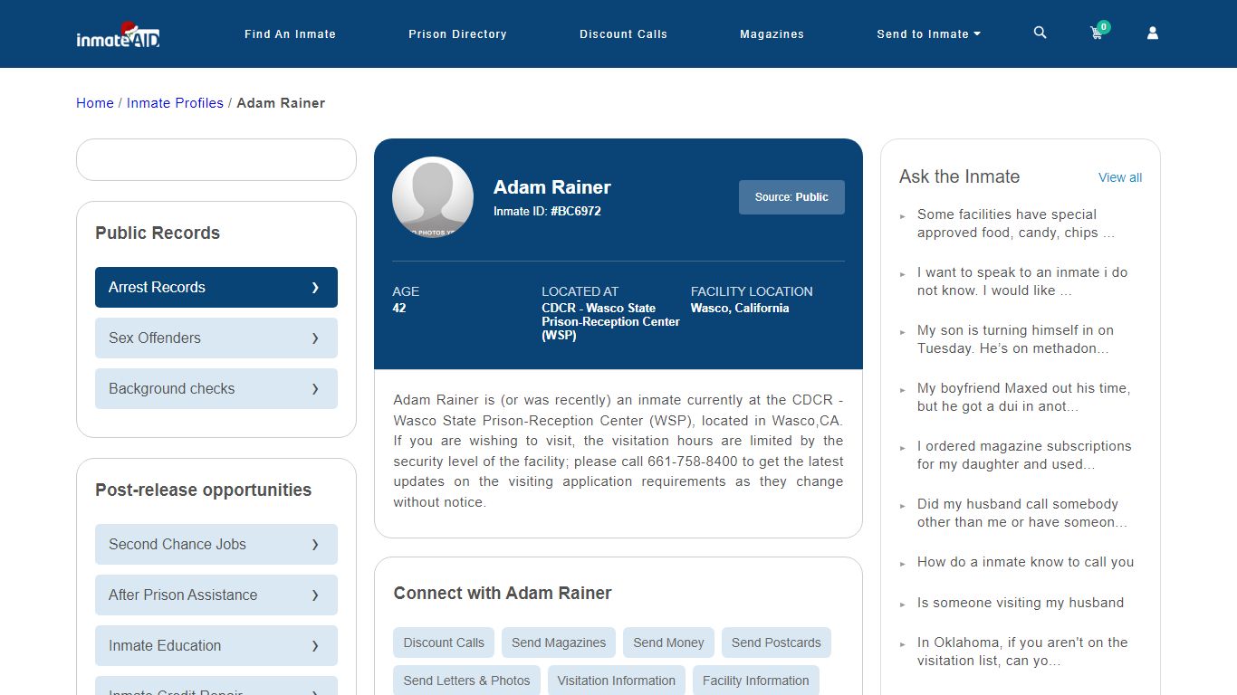 Inmate Search: Adam Rainer BC6972, Wasco, California